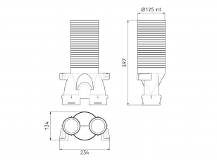 AE34c plastikinė difuzoriaus dėžutė, 180° DN125 - 2 x DN75 Air Excellent (188399)