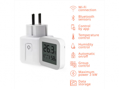 Išmanusis Wifi/Bluetooth lizdas GPO su davikliu drėgmei ir temperatūrai