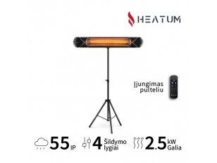 Pastatomas Infraraudonųjų spindulių šildytuvas Heatum H2500R CORE BLACK su trikoju stovu