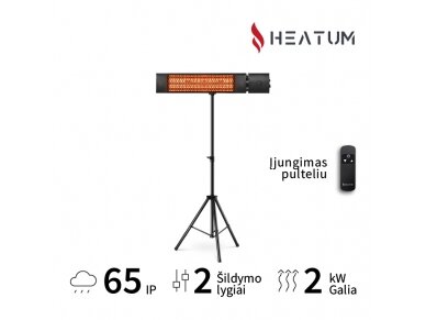 Pastatomas Infraraudonųjų spindulių šildytuvas Heatum H2000R URBAN Black su trikoju stovu