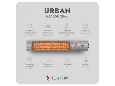 Pastatomas Infraraudonųjų spindulių šildytuvas Heatum H2000R URBAN SILVER su trikoju stovu 1