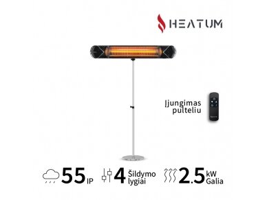 Pastatomas Infraraudonųjų spindulių šildytuvas Heatum H2500R CORE BLACK su vienkoju stovu