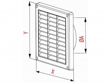 Ventiliacinės grotelės su užsklanda GRT55, 165x165 mm, Ø100 mm 3